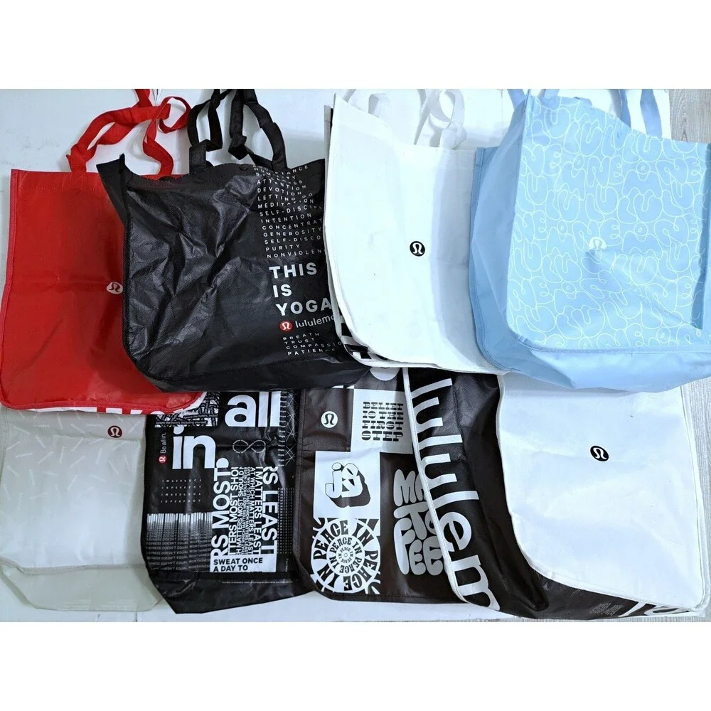 Lululemon Lot of 8 Reusable Shopping Tote Bags Medium Red Black White Blue